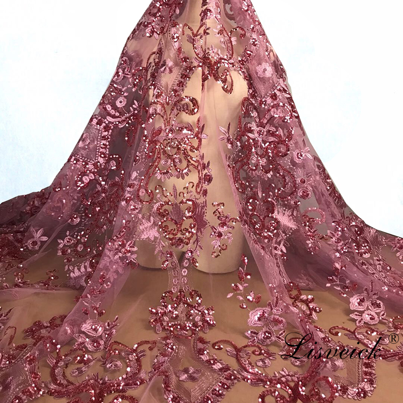 new 1yard diy Handmade tulle Lace Fabric sequins Embroidered African French Lace for wedding/evening / party dress cheongsam CX200824