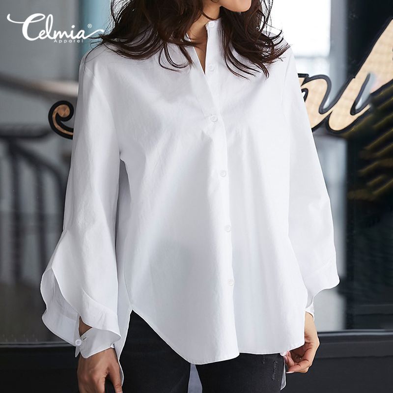 Elegant Work Blouses Women 2020 Celmia Solid Long Flare Sleeve Ruffles Shirt Casual Asymmetrical Tops Ladies Blusas Femininas, White
Elegant Work Blouses Women 2020 Celmia Solid Long Flare Sleeve Ruffles Shirt Casual Asymmetrical Tops Ladies Blusas Femininas, White