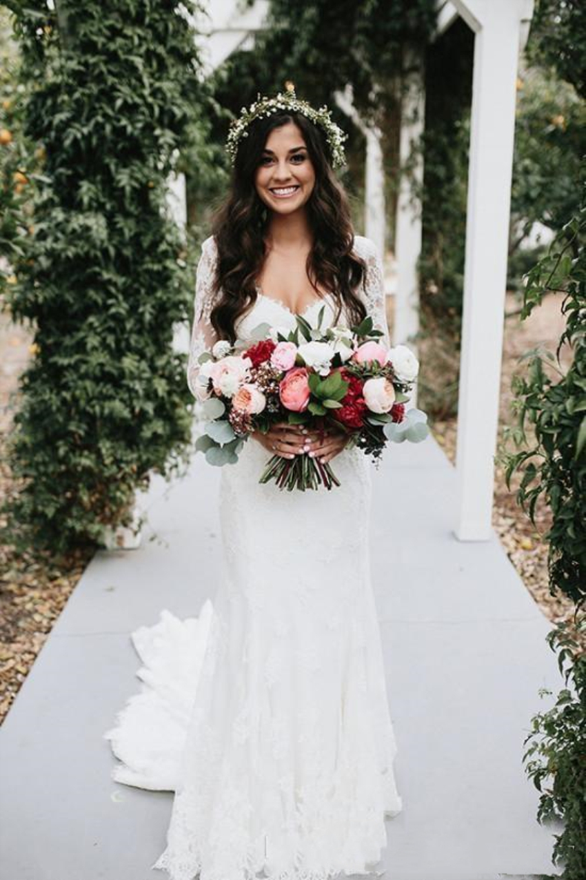 Country Lace Wedding Dresses Mermaid Bridal Gowns Sexy Open Back Illusion Long Sleeve Vintage Outdoor Bride Dress