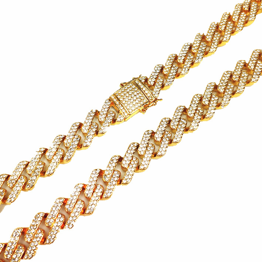 Iced Out 15mm Miami Cuban Link Chain 8"16"18"20"24" Custom Necklace Bracelet Rhinestone Bling Hip Hop For Men Jewelry Necklac