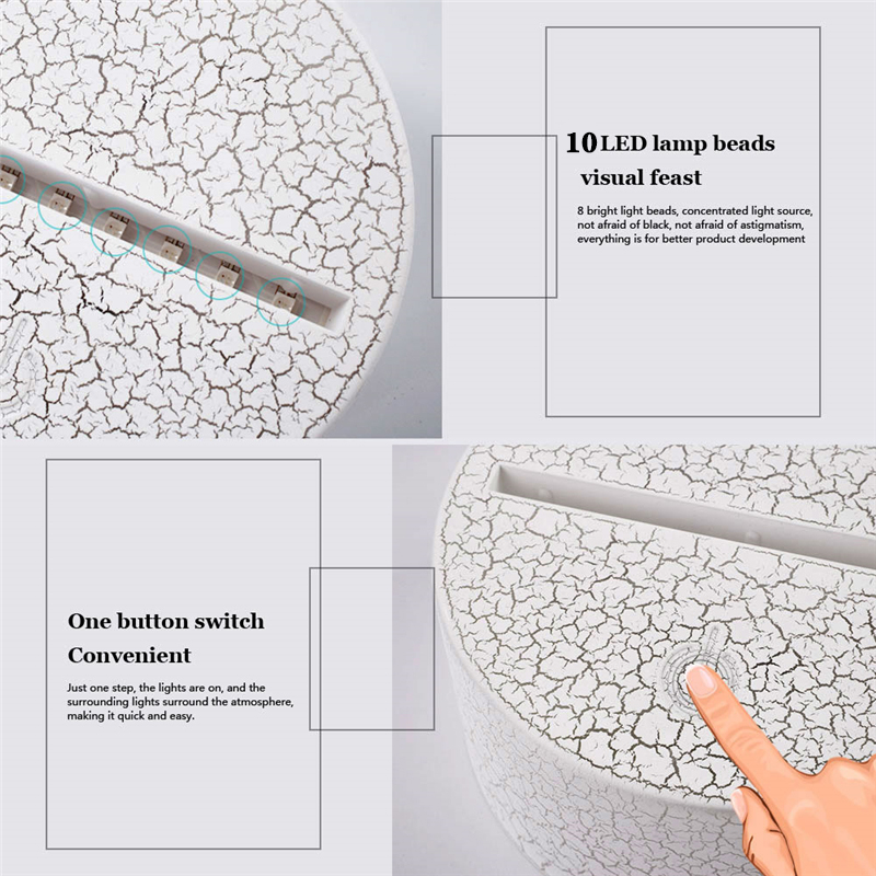 3D Lamp Holder Touch Lamp Bases Night Lights USB Cable Decor Lighting Replacement 7 Color Fixture Light for Bedroom Child Living Room Party