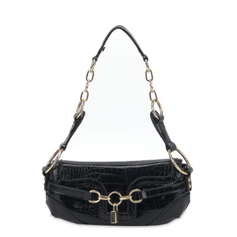 summer vintage fashion crocodile chain padlock underarm baguette bag personalized versatile half moon handbags, Black
summer vintage fashion crocodile chain padlock underarm baguette bag personalized versatile half moon handbags, Black