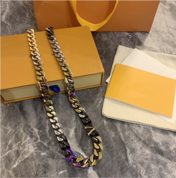 Man Necklace stitching color modeling chain necklaces polished enamel crystal chain link necklace hip hop trend charm necklace
