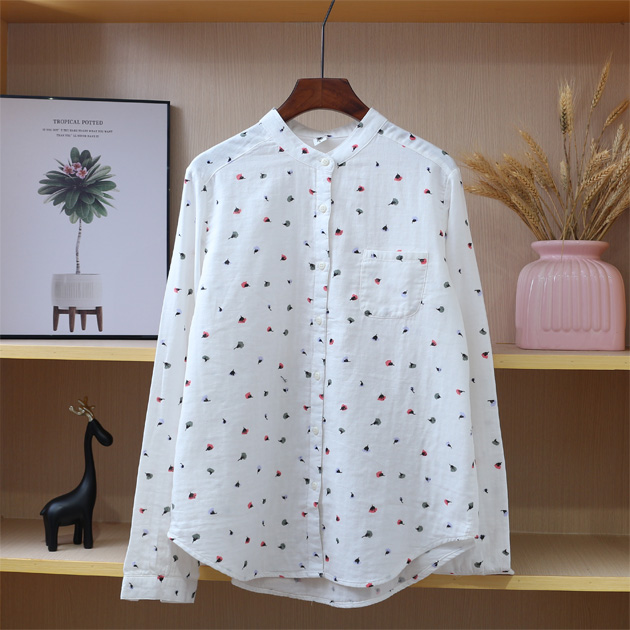 Soft Cotton Women Shirt Long Sleeve O neck Stand Collar Shirt Printed Floral Mori Girl Fashion Basic Women Casual Blouse, White
Soft Cotton Women Shirt Long Sleeve O neck Stand Collar Shirt Printed Floral Mori Girl Fashion Basic Women Casual Blouse, White