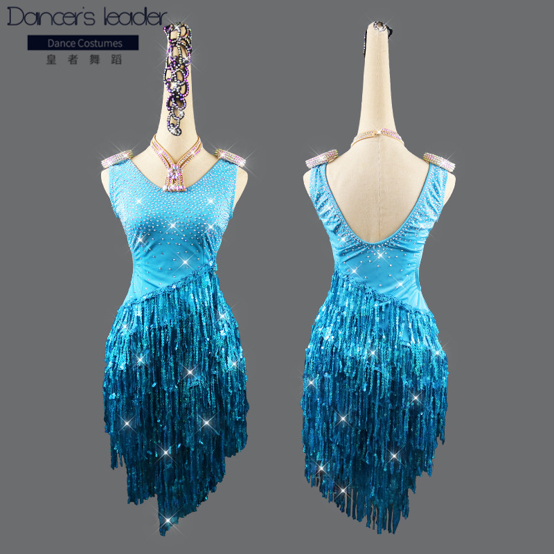 New Latin dance performances with sequins and diamonds, ladies sexy dresses, summer high-end professional competition clothing, Lake blue
New Latin dance performances with sequins and diamonds, ladies sexy dresses, summer high-end professional competition clothing, Lake blue
