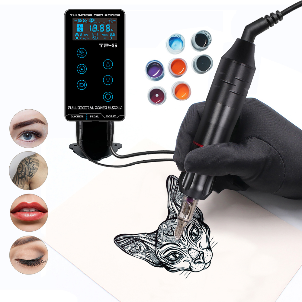 Complete Tattoo Machine Kit LCD Touch Screen Power Tattoo Pen machine Set with Needle For Tattoo Eyebrow Tattooist Beginner T200609