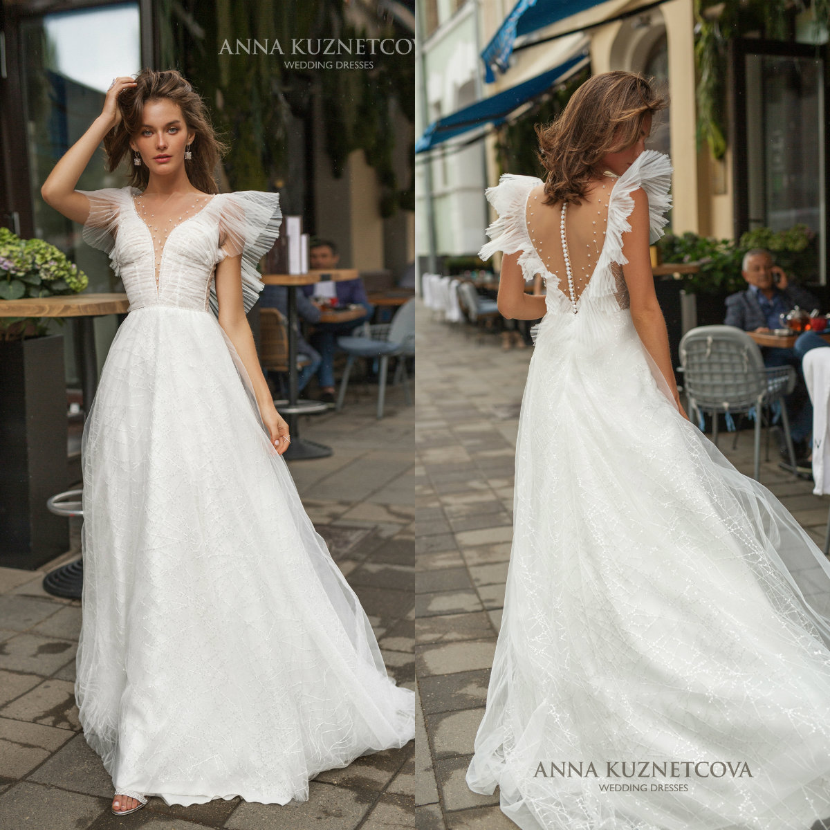 Designer Wedding Dresses Button Back Pearls Beaded A Line Beach Wedding Dress Custom Made Sweep Train Vestidos De Novia