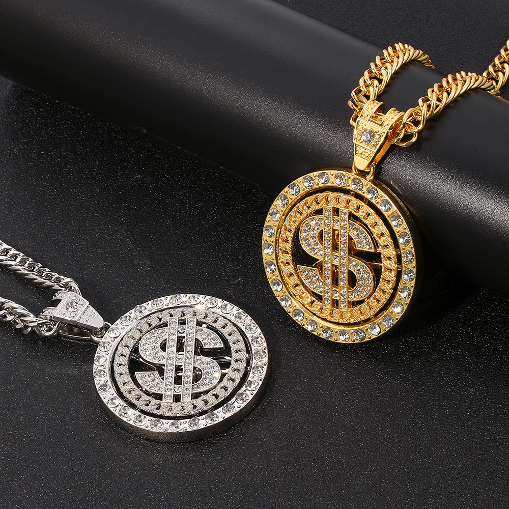 high quality iced out sparking bling hip hop Pendant Necklaces women men jewelry choker Link chain gold silver US Dollar necklace Jewellry