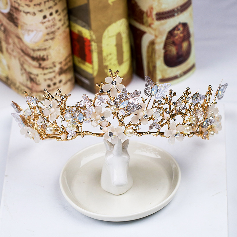 Bridal Headpieces Wedding Crowns Butterfly Flower Crystal Crown Headdress Golden Baroque Crown Wedding Accessories Jewelry Bridal Tiara