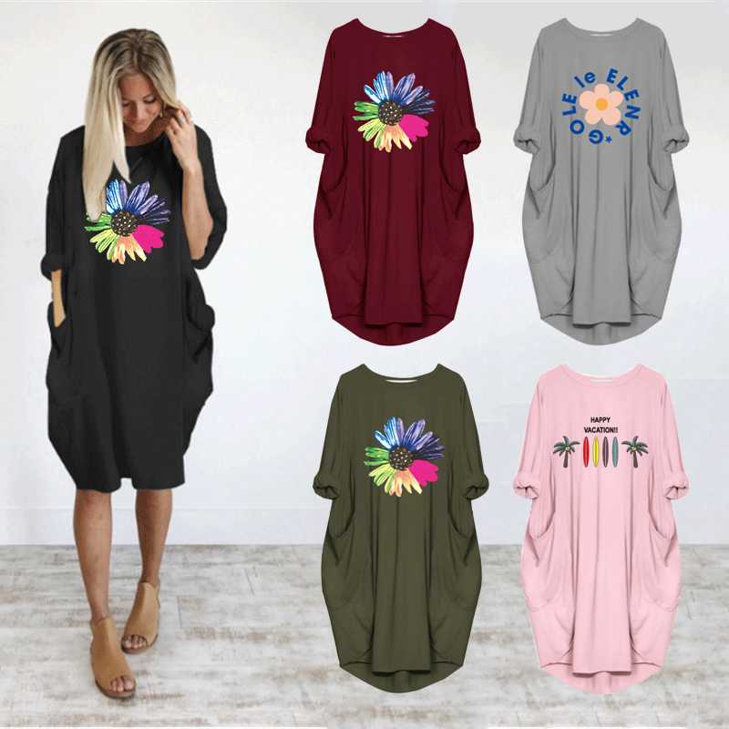 Plus Size Women Dress Sunflower Print Pocket Casual Loose Vintage Party Autumn Girls M-5XL Clothes Kawaii Womens Dresses 2020, D001-white 
Plus Size Women Dress Sunflower Print Pocket Casual Loose Vintage Party Autumn Girls M-5XL Clothes Kawaii Womens Dresses 2020, D001-white