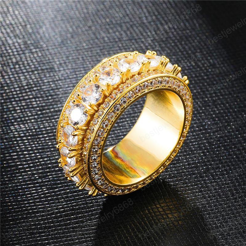 Zircon Ice Out Bling Big Wide Masonic Ring Gold Filled Copper Material Freemasonry Rings Men Hip Hop Rapper Jewelry
