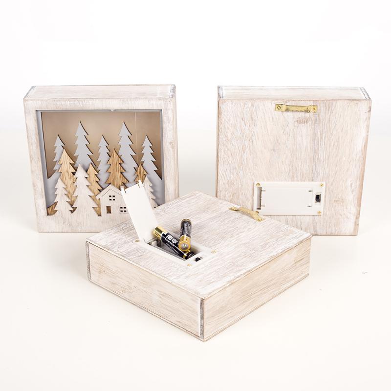 Wooden Christmas LED Lights Box Christmas Tree Elk Shape LED Light Wood DIY Crafs Pendants Ornaments Home Closet Decor