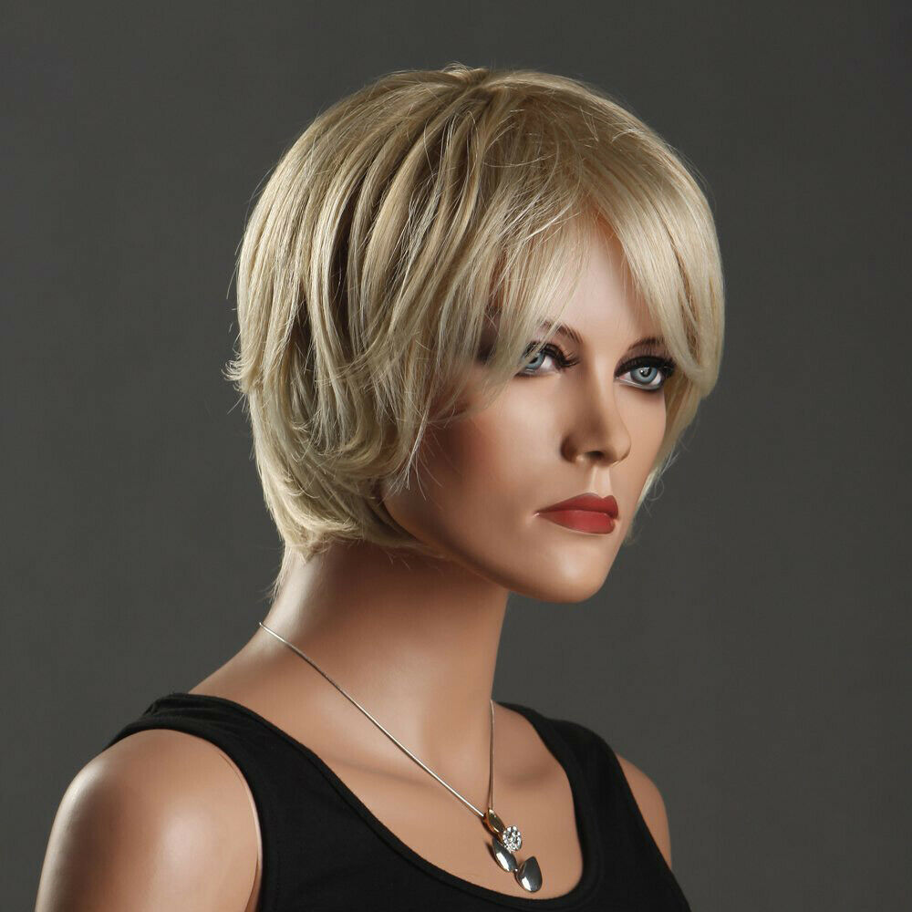 Lady Short Straight Natural Bob Wigs Blonde Full Synthetic Hair Party Cosplay US