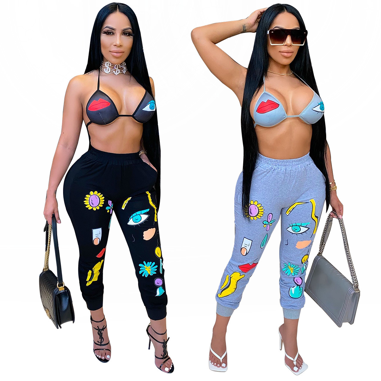 Sexy Women's Two Piece Pants Lady & Girl's Bikini and Long Pants Wear Set Printing Leisure Casual Two Piece Sets, Blue
Sexy Women's Two Piece Pants Lady & Girl's Bikini and Long Pants Wear Set Printing Leisure Casual Two Piece Sets, Blue