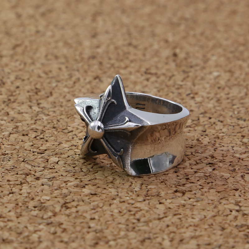 Vintage style 925 sterling silver handmade jewelry antique silver star band rings American European designer men's rings free shipping