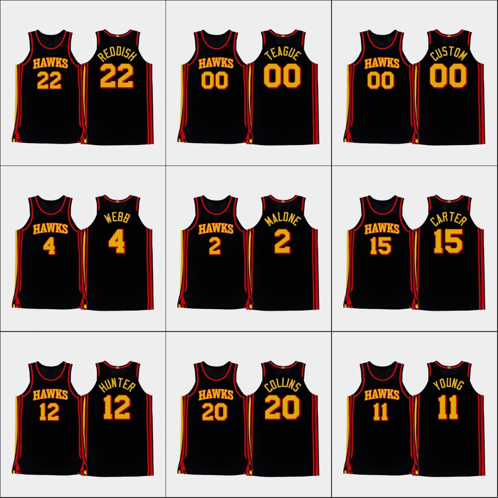 Atlanta Hawks Men Trae Young John Collins Cam Reddish Vince Carter NBA 2020-21 Custom Statement Authentic Infinity Black Jersey