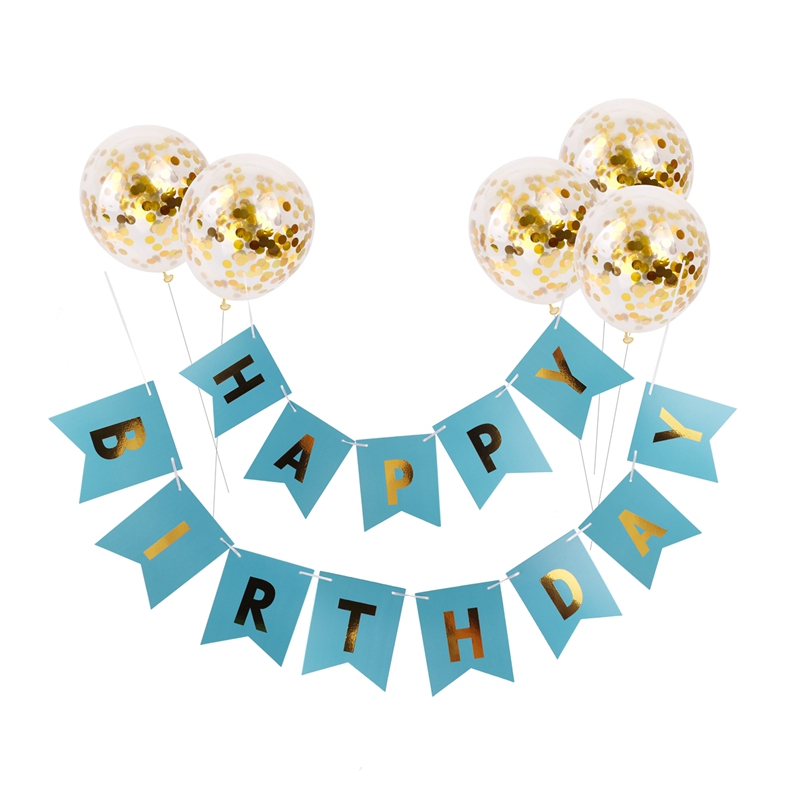 6pcs/lot Gold Confetti Balloons 12inch Inflatable Birthday Ballon White Happy Birthday Banner Party Decoration Supplies