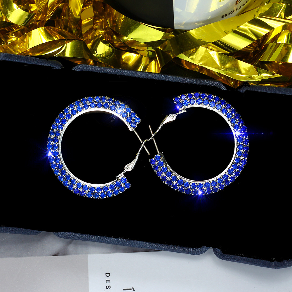 New Double Diamond Earrings for Women Gold Round C Geometric Rhinestone Statement Earring Metal Earring Fashion Jewelry