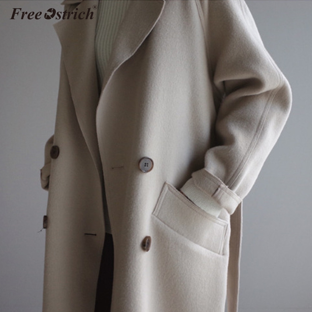 Free Ostrich Wool Blend Coat Women Long Jacket Long Sleeve Outwear Korean Casual Autumn Winter Button Overcoat Woolen Coat N30 T200828