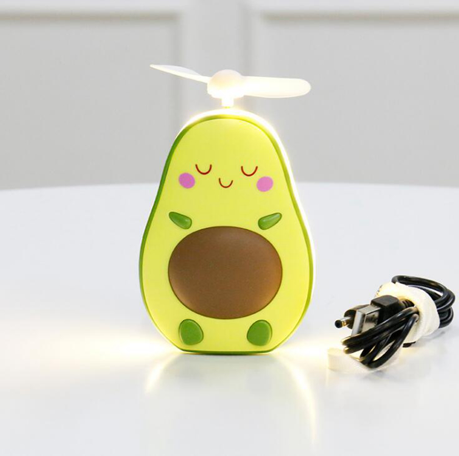 Avocado Fan Cartoon Portable Rechargeable Mini USB Children Handheld Fans with Light Mirror Party Favor Mini Fan Wholesale