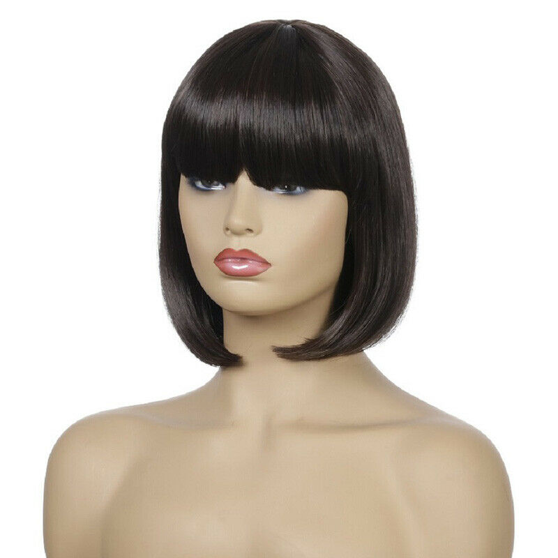 Women Ladies Wigs Short Straight Bob With Bangs Wig Synthetic Hair Cosplay Party