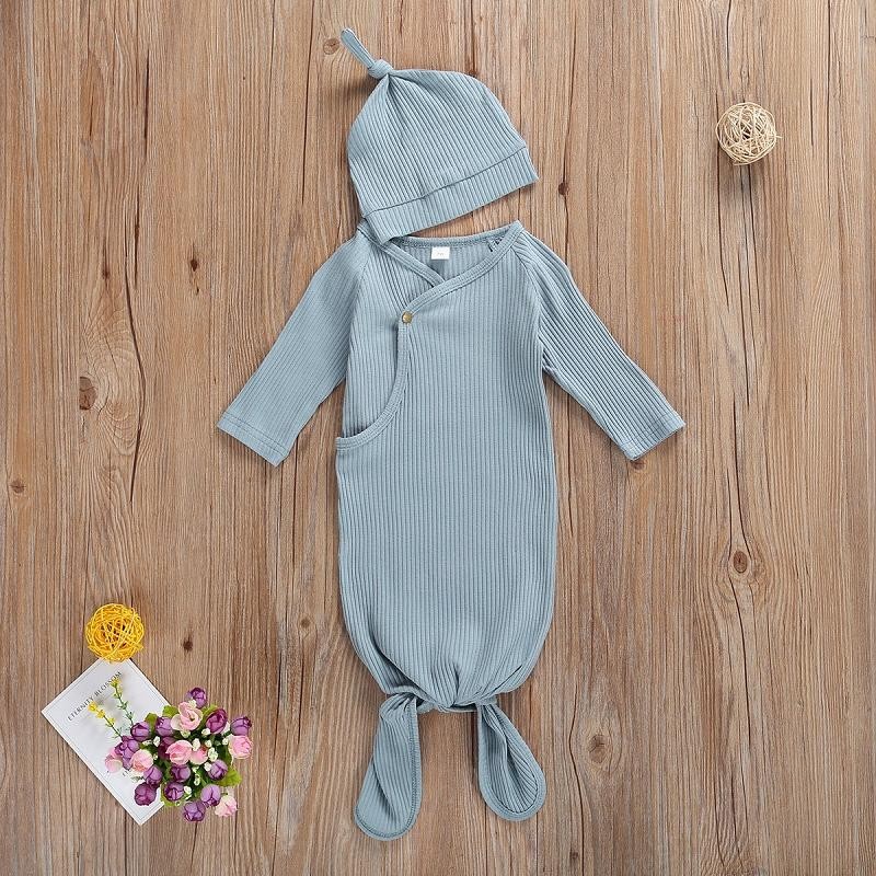 Sleeping Bags Newborn Baby Swaddle Blanket hat 2 pcs Wrap INS Toddler Cartoon Sleeping Sacks Photography Prop pit knitted solid Infant Sleeping Bag