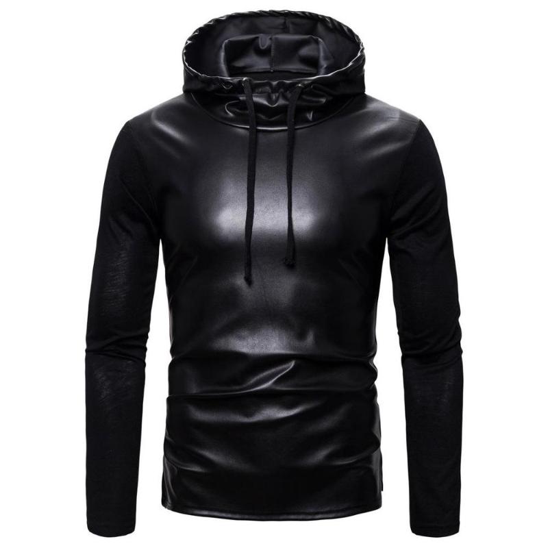Fashion Leather Hoodie Men' Sweatshirt Long-sleeved Round Neck Solid Sexy Black Streetwear Splice Tops pullover hoodies
Fashion Leather Hoodie Men' Sweatshirt Long-sleeved Round Neck Solid Sexy Black Streetwear Splice Tops pullover hoodies