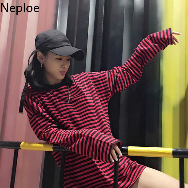 Neploe Korean Loose Wild Mid Long Lovers T Shirt O Neck Fashion Striped Student Tees Autumn Simple Soft cotton Tops 45877, Red
Neploe Korean Loose Wild Mid Long Lovers T Shirt O Neck Fashion Striped Student Tees Autumn Simple Soft cotton Tops 45877, Red