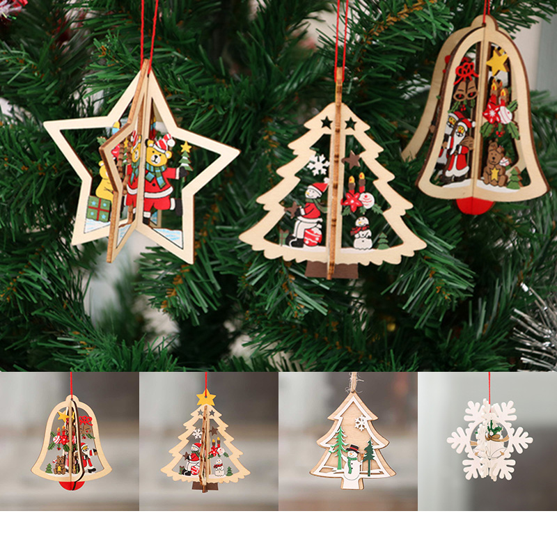 Wood Ornaments tree heart snowflake Jingle Bell Hangs Christmas Decorations Hotel Home decor