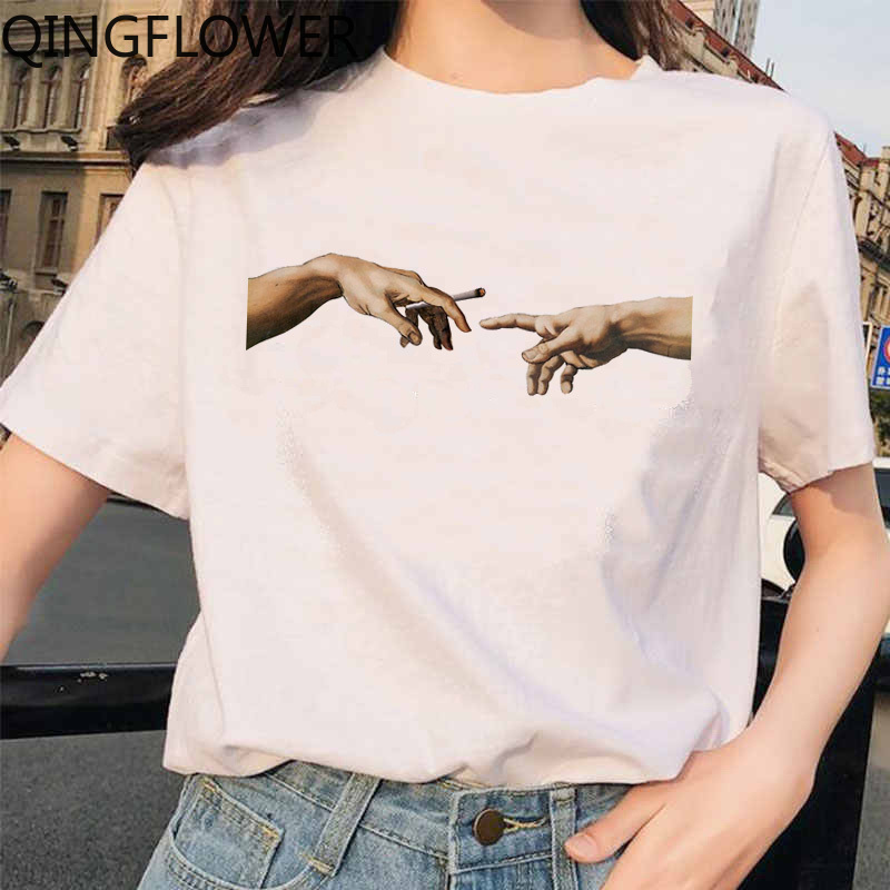 

michelangelo t shirt ulzzang hands femme vintage women harajuku tshirt 90s aesthetic female aesthetic grunge Graphic t-shirt, 4105kkk
