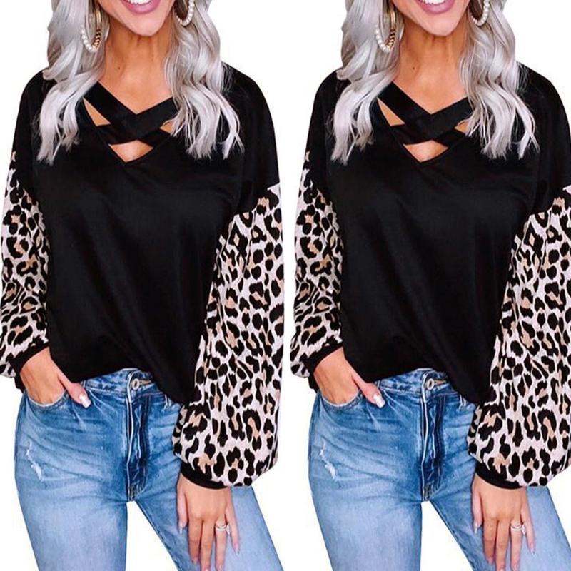 2020 Fashion Woman T Shirts Casual Leopard Print V Neck Long Sleeve Loose T Shirt Tops Bandage Aesthetic Ropa Mujer Top Robe, Black
2020 Fashion Woman T Shirts Casual Leopard Print V Neck Long Sleeve Loose T Shirt Tops Bandage Aesthetic Ropa Mujer Top Robe, Black