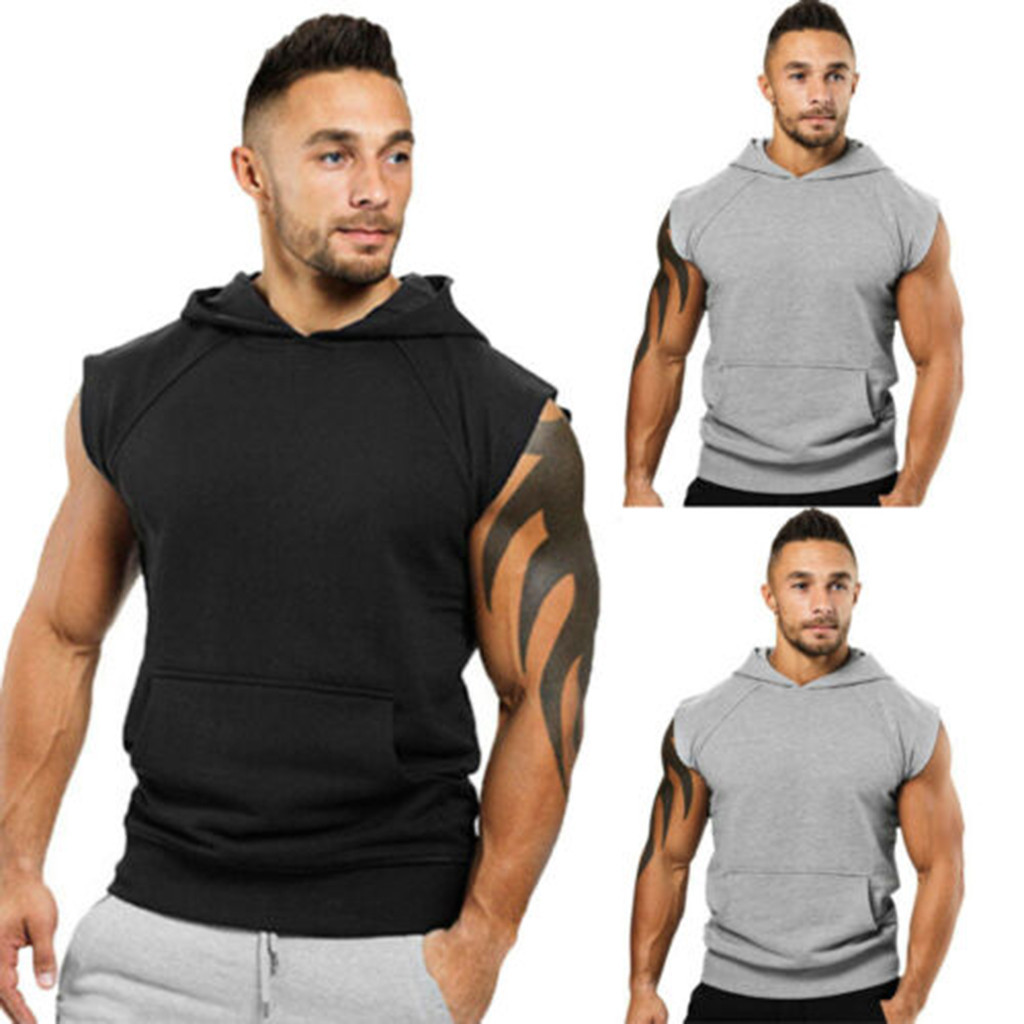 Fashionable Men's Hooded Vest Jackets Summer Bodybuilding Gyms Lightweight Sleeveless Contrast Hoodie Tank Tops Male Clothing MX200815