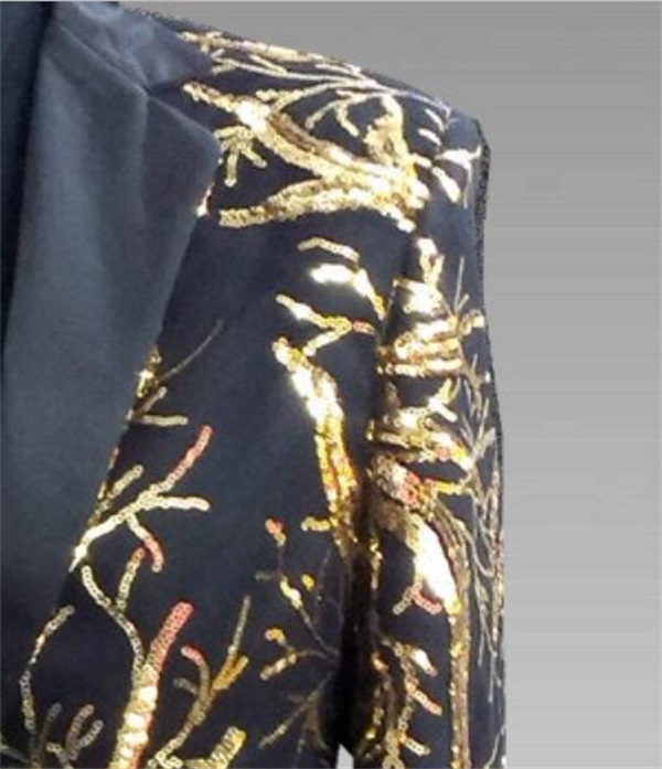 Handsome Black Mens Wedding Groom Tuxedos Gold Sequings Beading Custom Made One Piece Mens Coat Cheap Tuxedos