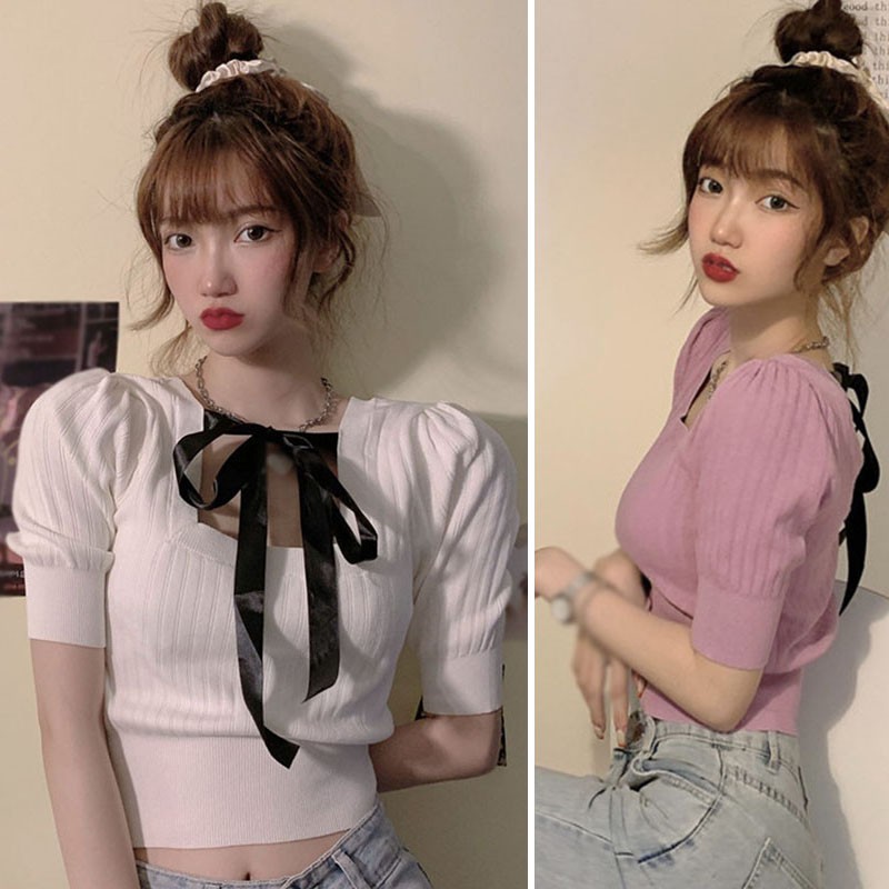 Women Sweet Bow Tie Lace Square Neck T-shirt Summer Short Sleeve Solid Color Ladies Elegant Tee 2020
Women Sweet Bow Tie Lace Square Neck T-shirt Summer Short Sleeve Solid Color Ladies Elegant Tee 2020