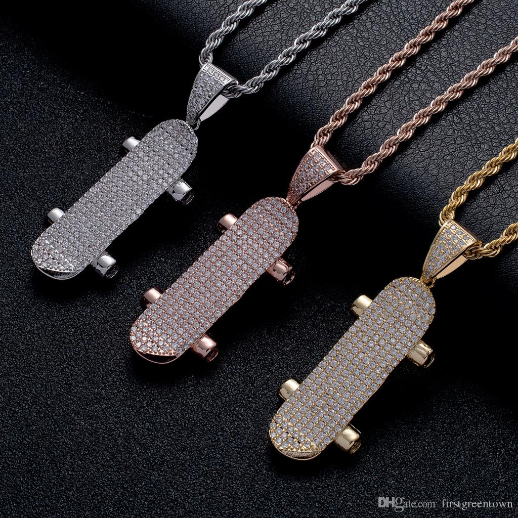 Hip-hop Gold Pendant Necklace Gold Silver and Rose gold Skateboard Pendant Necklace bling Jewelry with Cubic Zirconia Stone
Hip-hop Gold Pendant Necklace Gold Silver and Rose gold Skateboard Pendant Necklace bling Jewelry with Cubic Zirconia Stone
