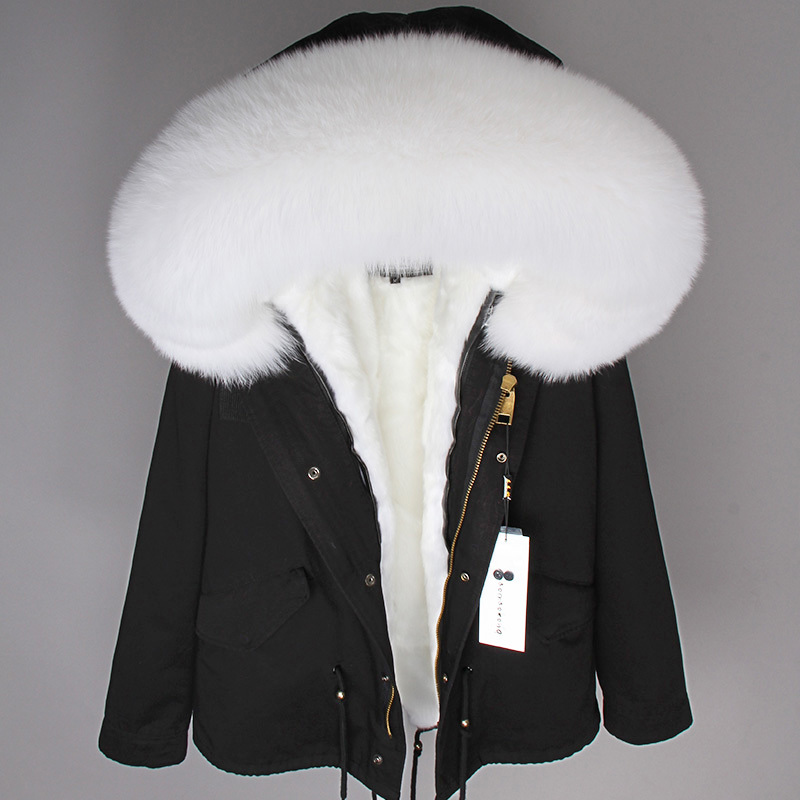 MMK real fur coat new fashion Real fur collar winter womens clothing Removable thickened jacket Short pike coat