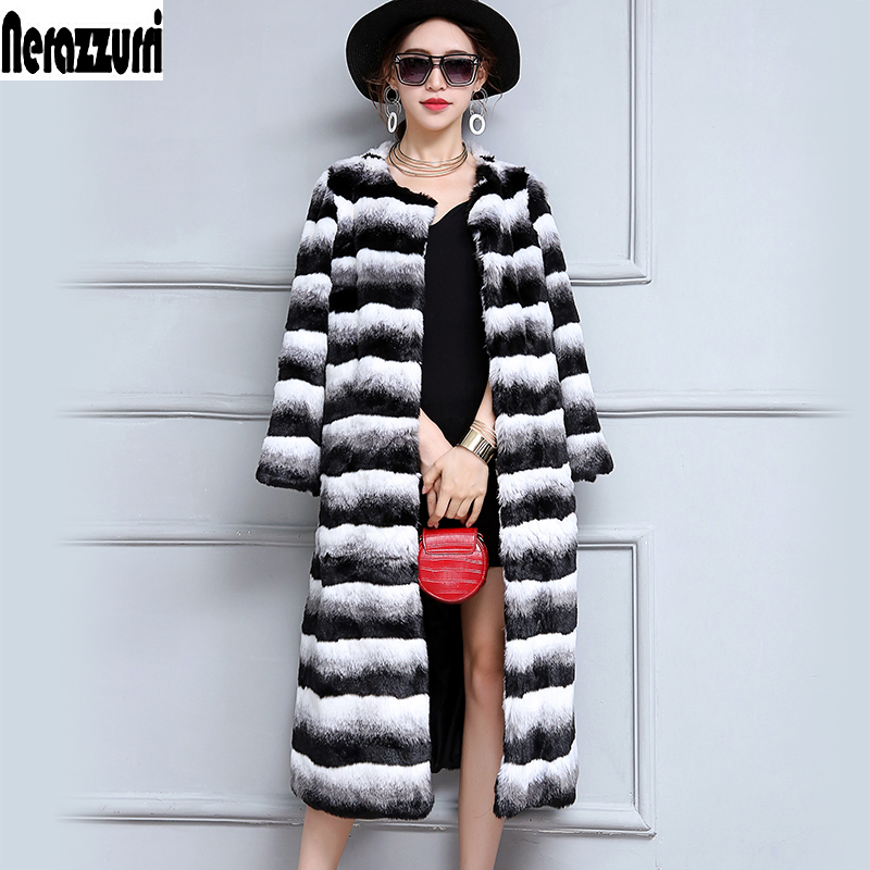 Nerazzurri Chinchilla Fur Coat Gradual Color Winter Warm Long Colorful Fluffy plus Size Faux Fur outwear 5xl 6xl High Quality