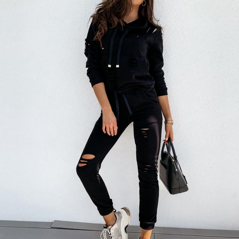 Casual hole pants women' suit Hoodie slim fit two piece set Solid color trend high street style women' two piece set
Casual hole pants women' suit Hoodie slim fit two piece set Solid color trend high street style women' two piece set