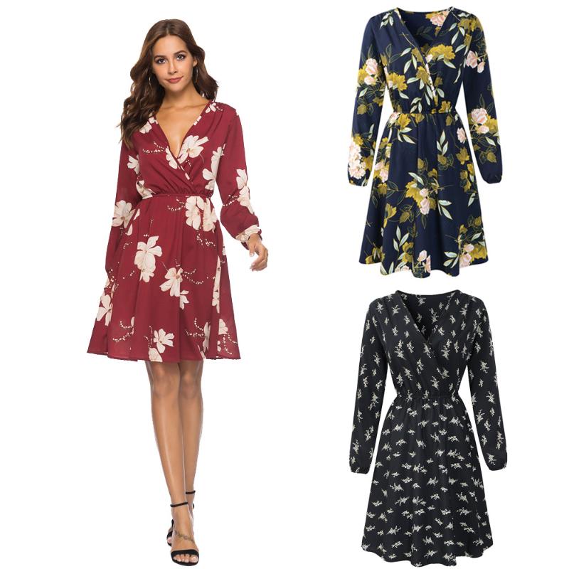 Autumn Holiday Dress Women Floral Print Elegant Casual Boho Knee Dress Long Sleeve V-neck Sexy Party Dresses Robe Vestido 2020, Black
Autumn Holiday Dress Women Floral Print Elegant Casual Boho Knee Dress Long Sleeve V-neck Sexy Party Dresses Robe Vestido 2020, Black