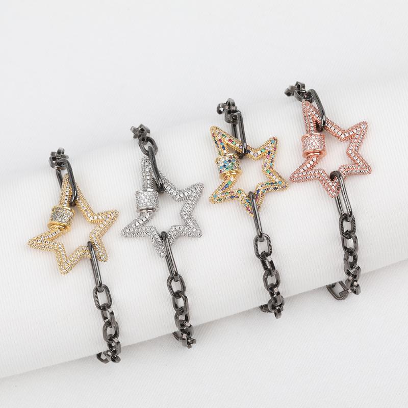 3pcs/Lot Rainbow Zirconia Paved Five Point Stars Screw Clasps Gun Black Chains Bracelet Women Handmade Punk Metal Jewelry
3pcs/Lot Rainbow Zirconia Paved Five Point Stars Screw Clasps Gun Black Chains Bracelet Women Handmade Punk Metal Jewelry