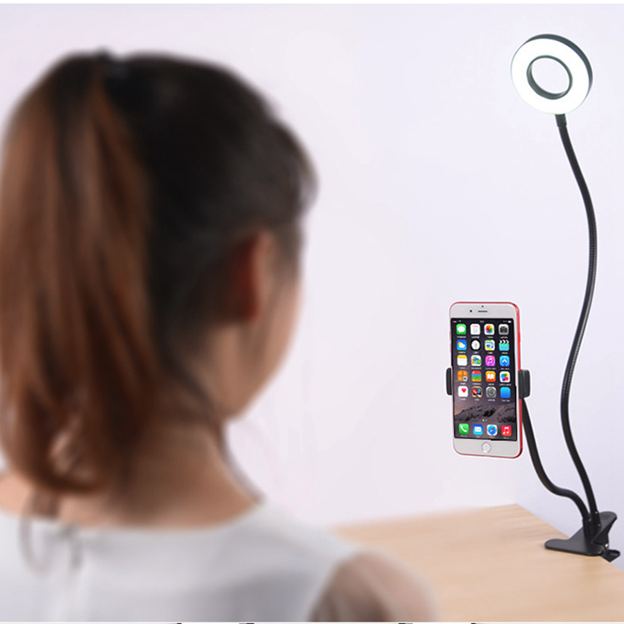 Selfie Ring Light with Flexible Mobile Phone Holder Lazy Bracket Desk Lamp LED Light for Live Stream Party Favor Lampe De Bureau Mobile
