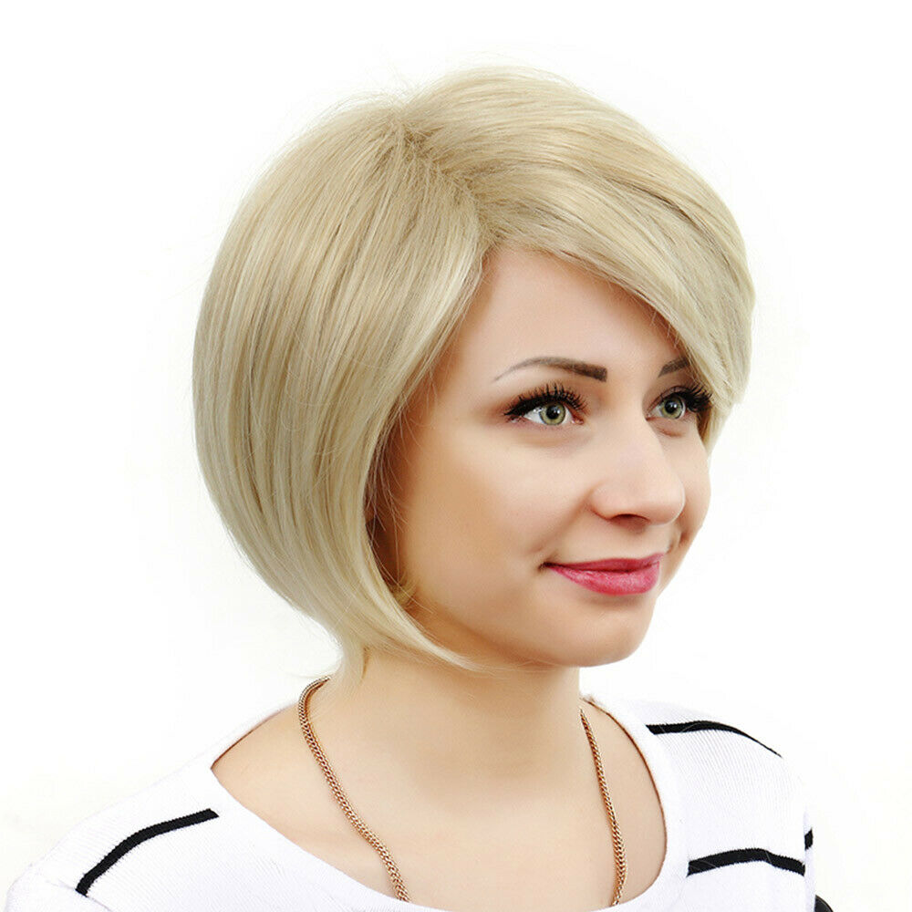 Lady Short Straight Natural Bob Wigs Blonde Full Synthetic Hair Party Cosplay US