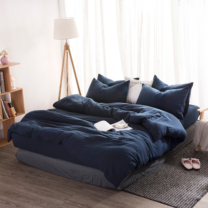 Washed cotton bedding set Solid duvet cover set soft grey bedclothes Japanese style home bed super king size bed linens bed set LJ200812