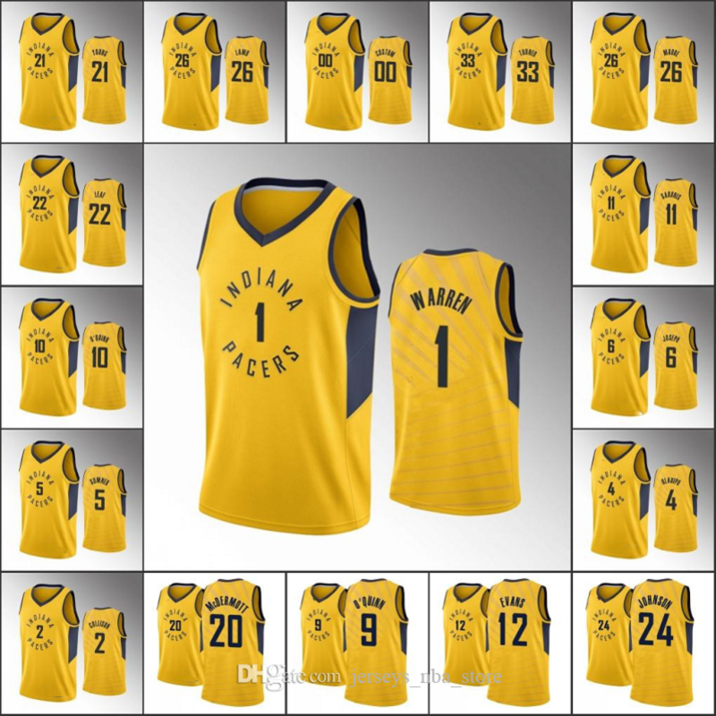 Men T.J. Warren Victor Oladipo Indiana Domantas Sabonis Malcolm Brogdon 2018-19 Statement Pacers Custom Gold Jersey