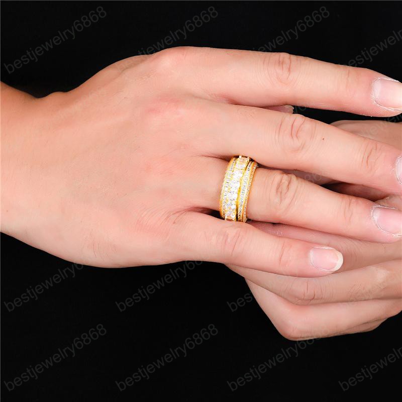 Zircon Ice Out Bling Big Wide Masonic Ring Gold Filled Copper Material Freemasonry Rings Men Hip Hop Rapper Jewelry