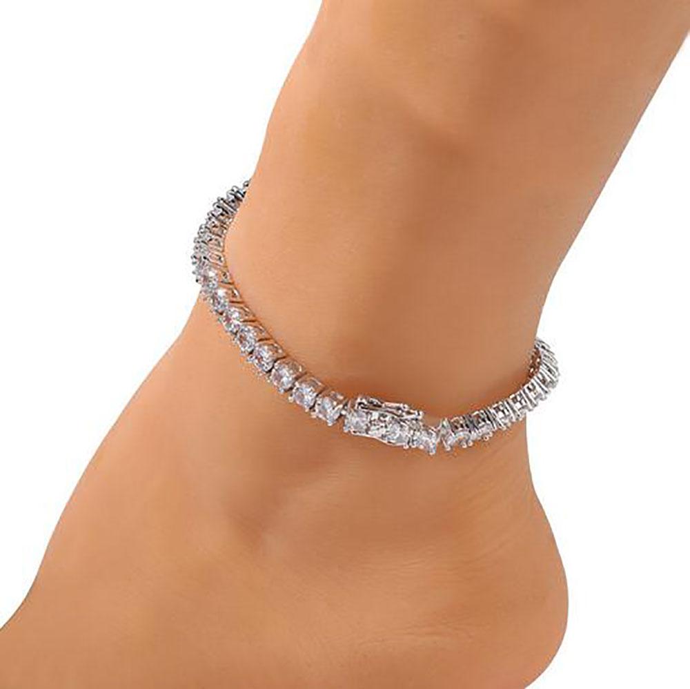 3MM 4MM 5MM 7quot 8quot 9quot Silver Gold Rosegold 5A Cubic Zirconia Iced Braclets Bling Chain Hiphop Tennis AnkletBracelet