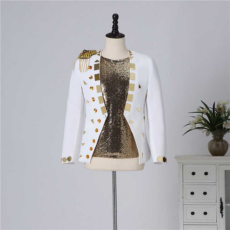 New Style Casual Men Suit Glitter Sequins Gold Men Lens Lattice Suit Personality Punk Suit Men Jacket