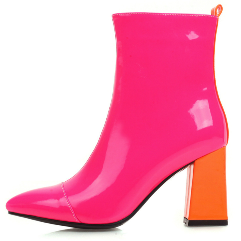 Fashion Women's Ankle Boots Candy Patent Lather Yellow Pink Boots Women Waterproof Block High Heels Point Shoes For Women, Black
Fashion Women's Ankle Boots Candy Patent Lather Yellow Pink Boots Women Waterproof Block High Heels Point Shoes For Women, Black