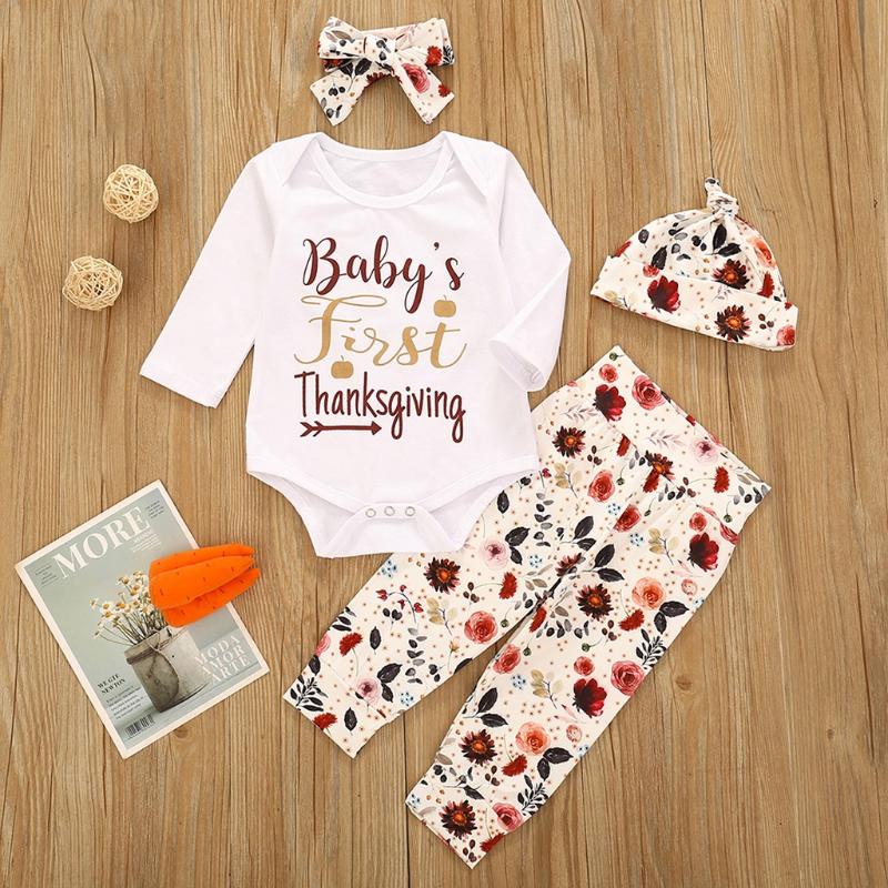 4pcs Toddler Baby Girls Clothes set Cute First Thanksgiving Romper+Pants+Hat+Bowknot Clothing Autumn Long sleeve Clothing Sets, White 
4pcs Toddler Baby Girls Clothes set Cute First Thanksgiving Romper+Pants+Hat+Bowknot Clothing Autumn Long sleeve Clothing Sets, White