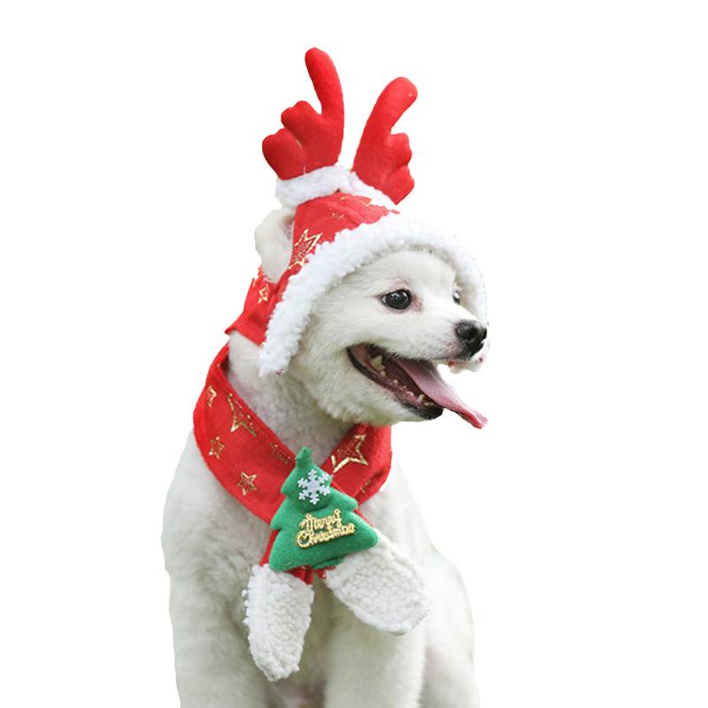 NICREW Cat Santa Hat & Scarf Set Christmas Costume Xmas Gift Mini Dogs Puppy Cat, Red